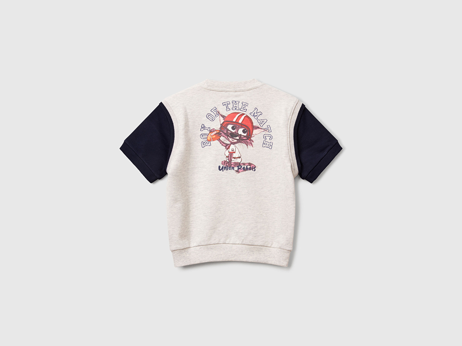 Benetton Erkek Bebek Açık Gri Melanj Logo Baskılı Yelek Efektli Kısa Kollu Sweatshirt