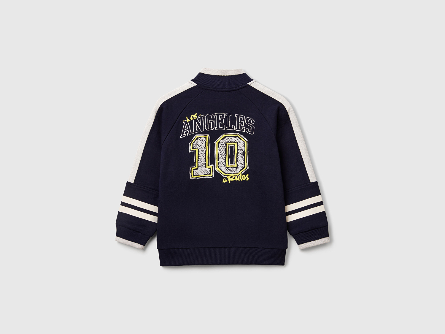 Benetton Erkek Bebek Lacivert Kolu Çizgili Baskılı Kontrast Renkli Fermuarlı Sweatshirt