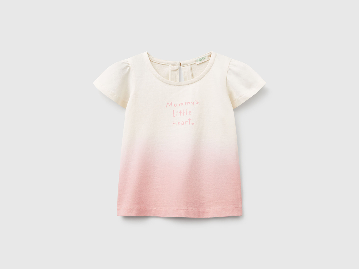 Benetton Bebek Pembe Renk Geçişli Önü Baskılı Kolu Fırfırlı Bisiklet Yaka T-Shirt