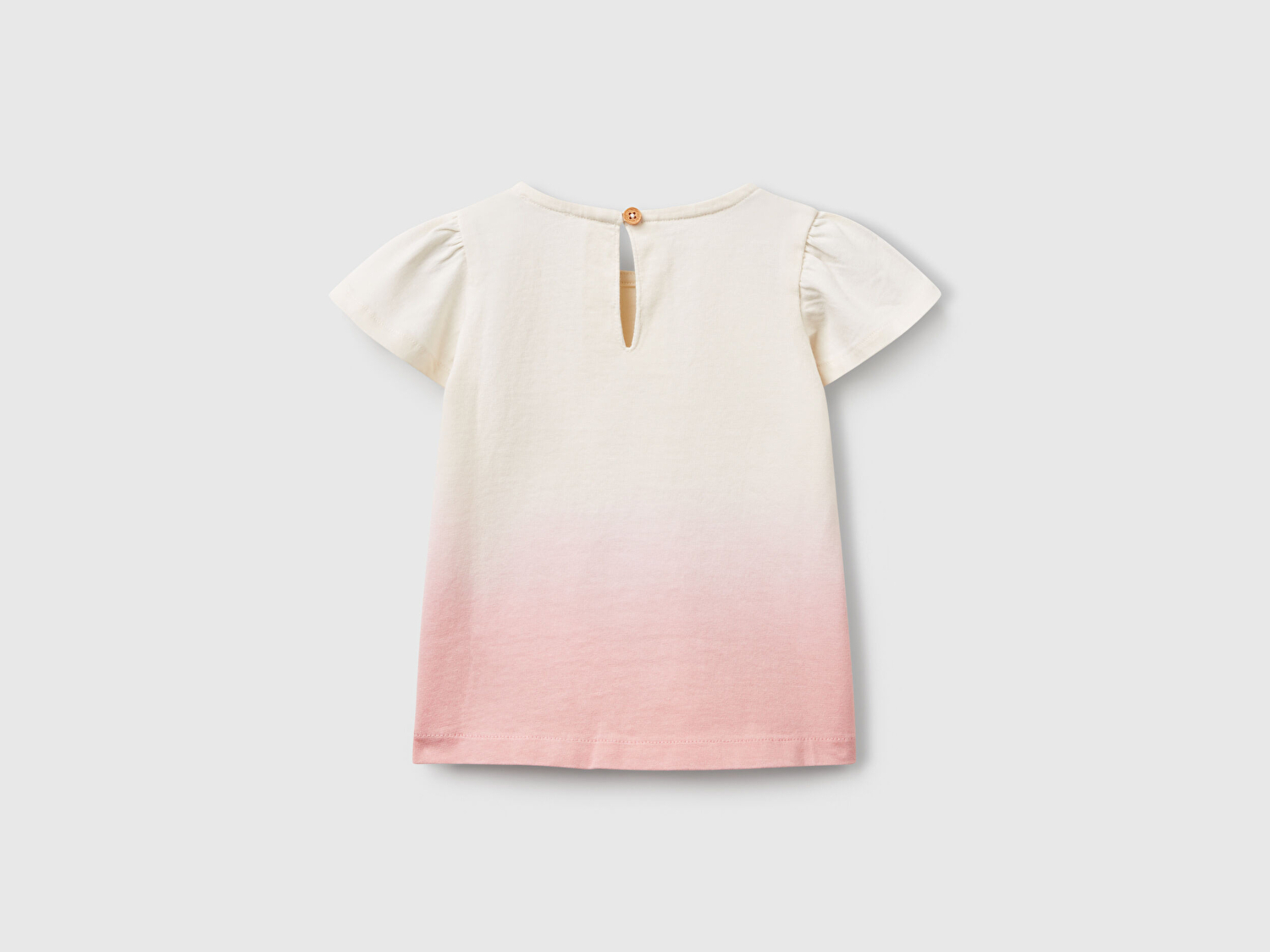 Benetton Bebek Pembe Renk Geçişli Önü Baskılı Kolu Fırfırlı Bisiklet Yaka T-Shirt