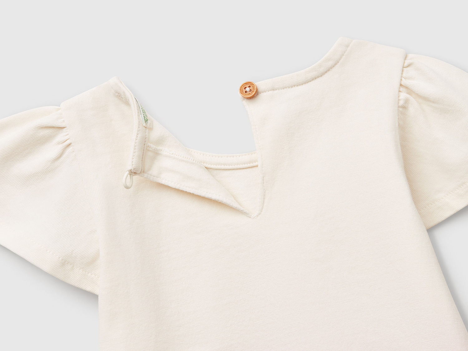 Benetton Bebek Pembe Renk Geçişli Önü Baskılı Kolu Fırfırlı Bisiklet Yaka T-Shirt