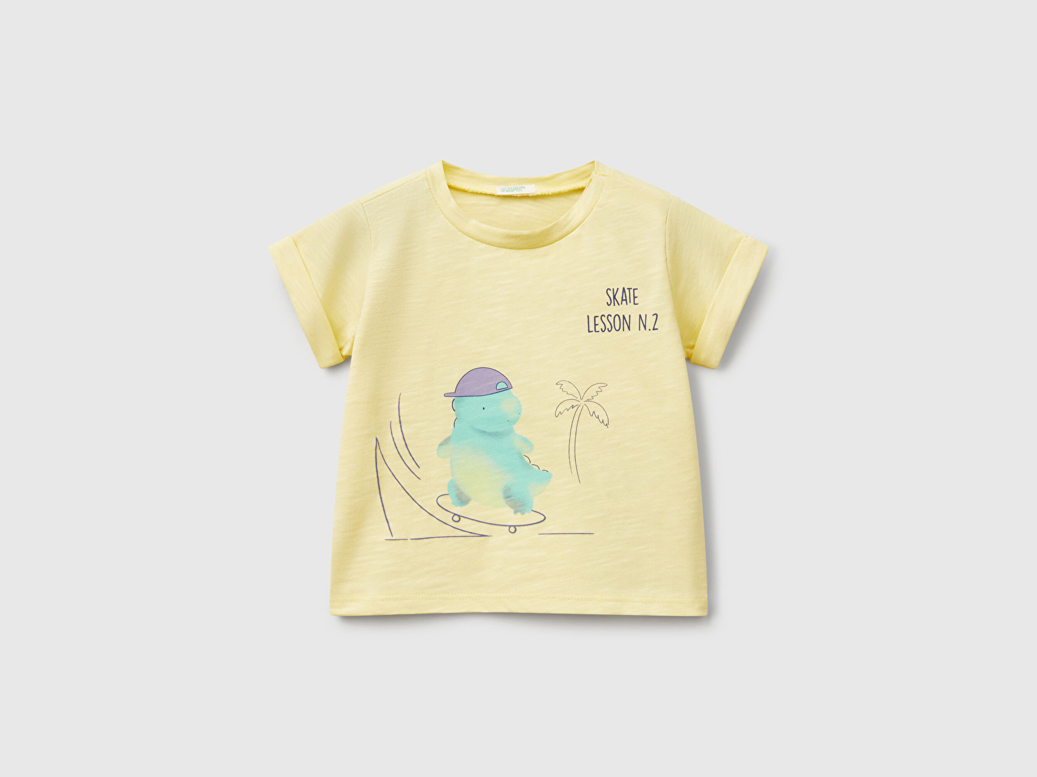 Benetton Bebek Sarı Önü Baskılı Omzu Çıtçıtlı Manşet Detaylı T-Shirt