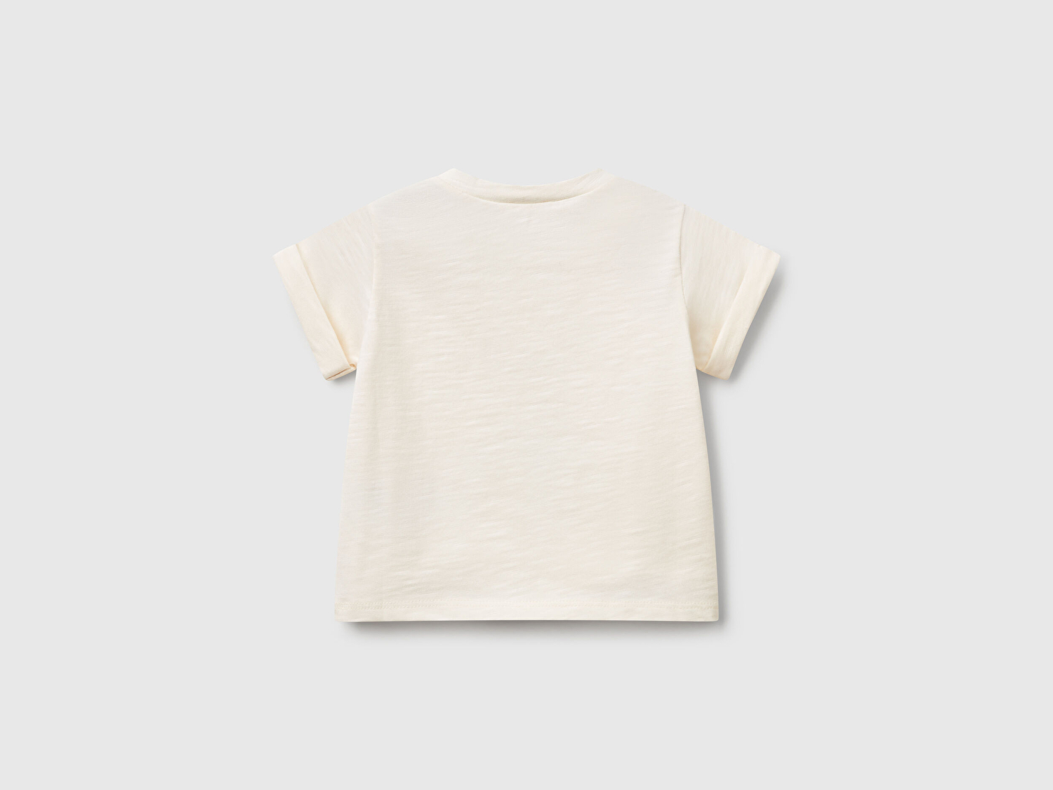 Benetton Bebek Krem Önü Baskılı Omzu Çıtçıtlı Manşet Detaylı T-Shirt