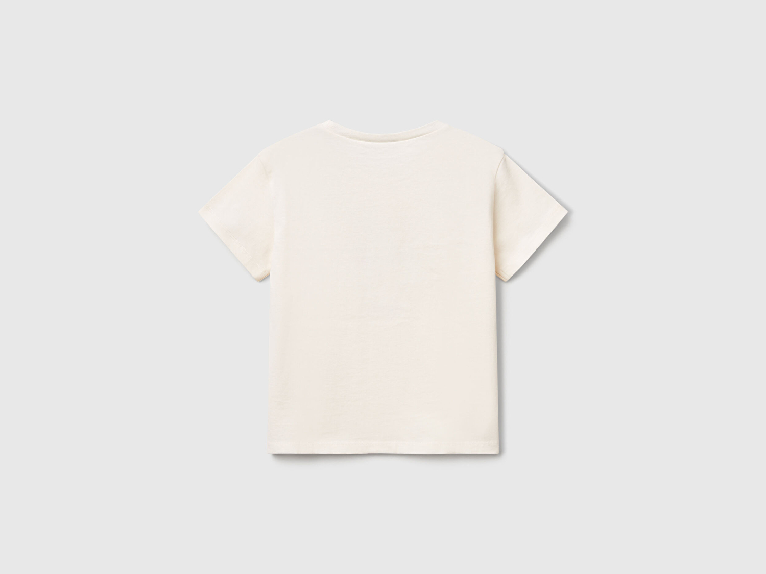 Benetton Kız Bebek Ekru Önü Baskılı Tül Aplikli Yırtmaçlı T-Shirt