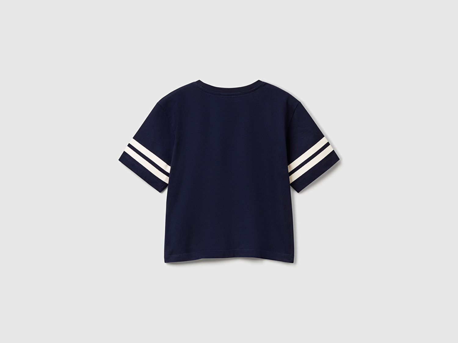 Benetton Erkek Bebek Lacivert Fotoğraf Baskılı Kolu Çizgili Oversize T-Shirt