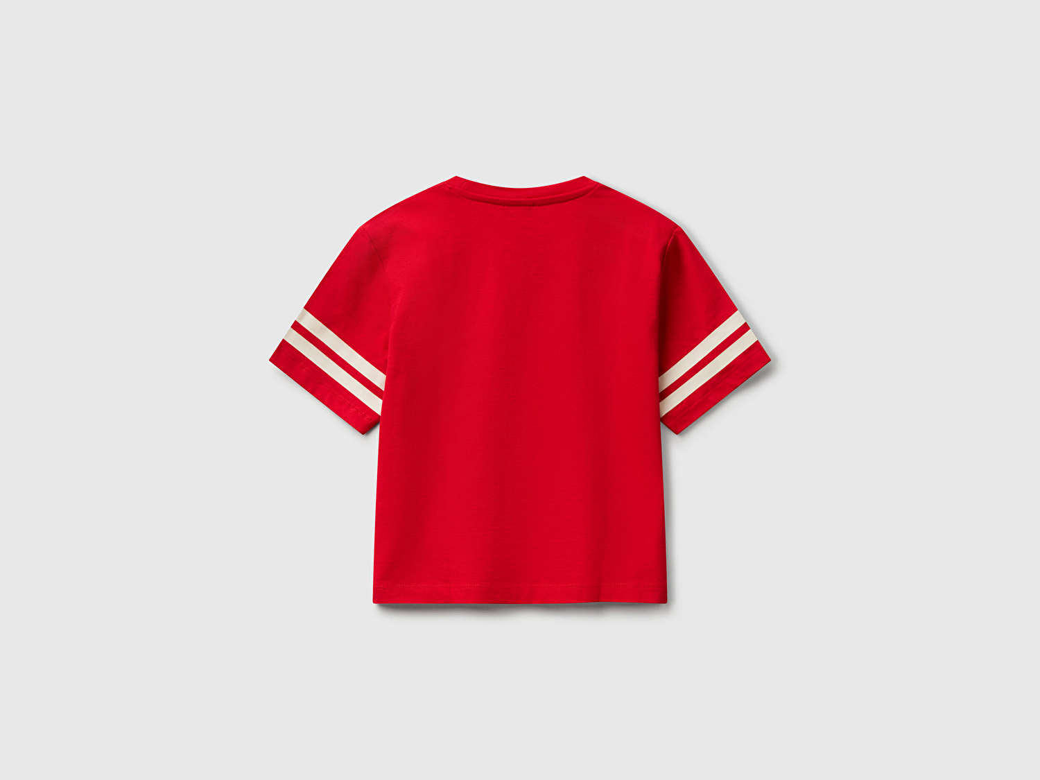 Benetton Erkek Bebek Kırmızı Fotoğraf Baskılı Kolu Çizgili Oversize T-Shirt