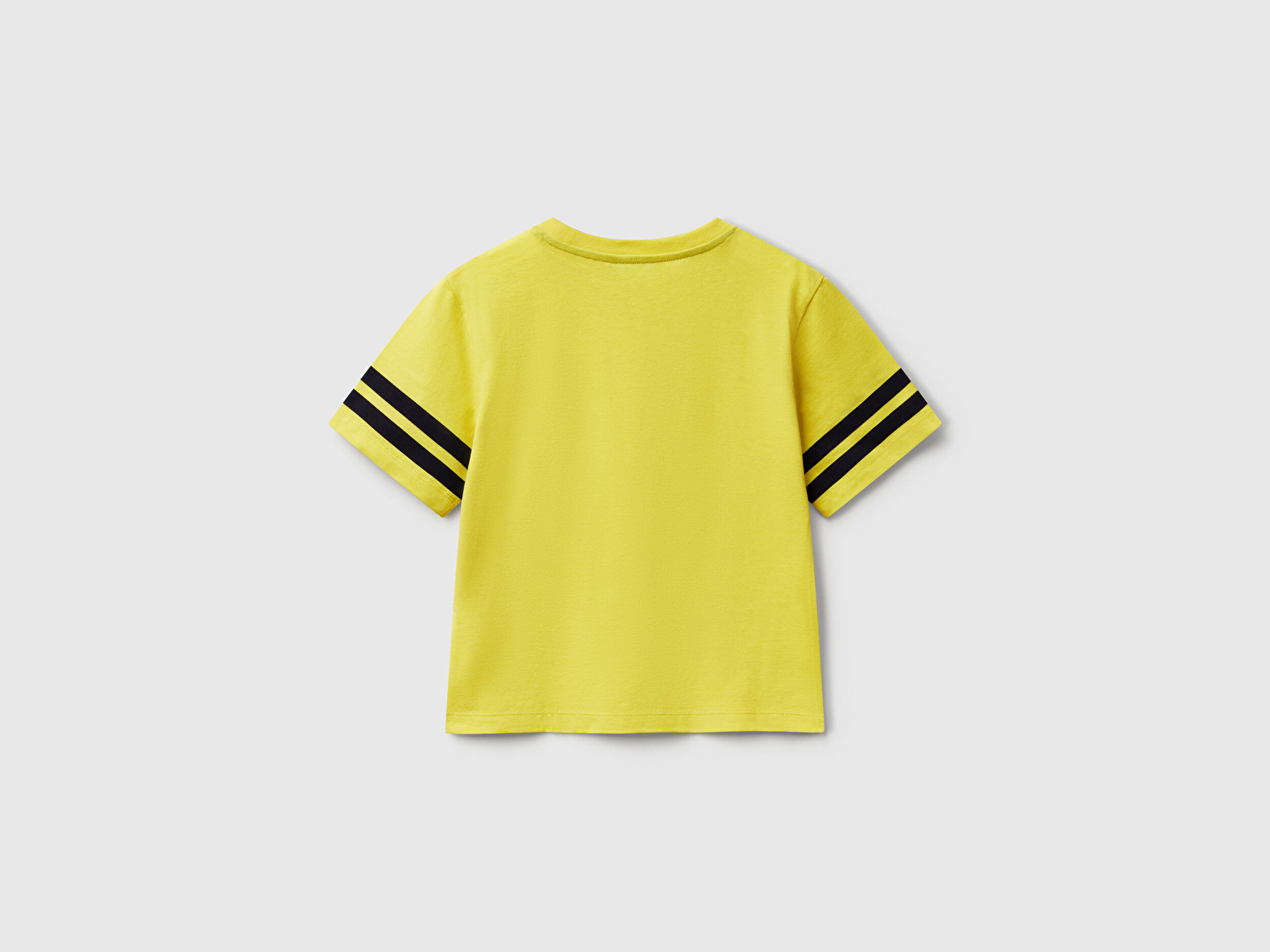 Benetton Erkek Bebek Sarı Fotoğraf Baskılı Kolu Çizgili Oversize T-Shirt