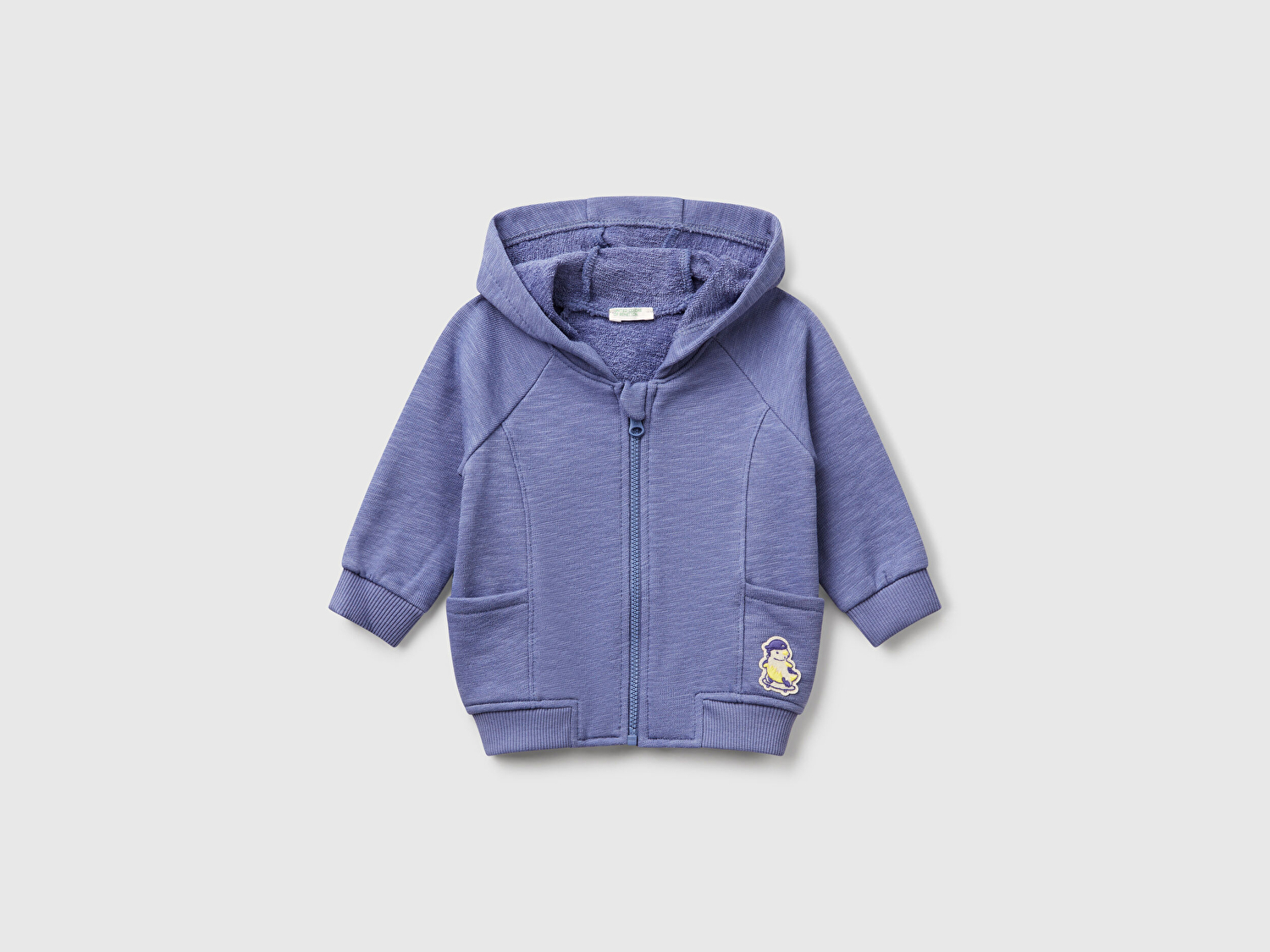 Benetton Bebek Havacı Mavi Logolu Fermuarlı Yama Cepli Ribanalı Kapüşonlu Sweatshirt