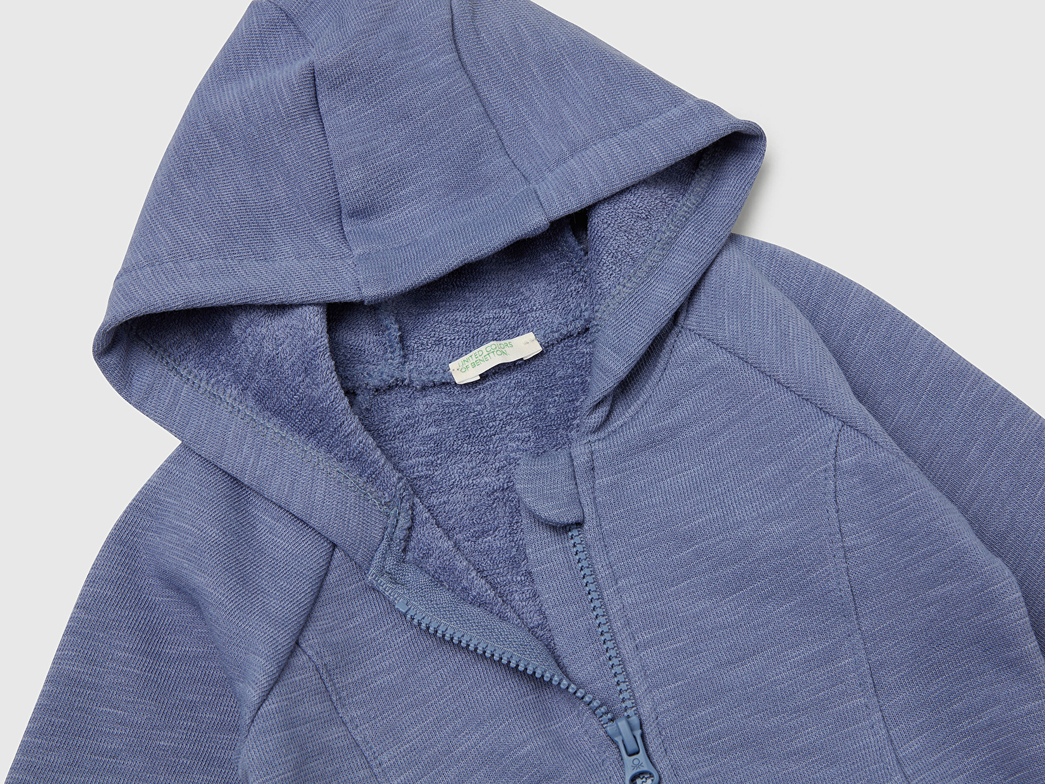 Benetton Bebek Havacı Mavi Logolu Fermuarlı Yama Cepli Ribanalı Kapüşonlu Sweatshirt