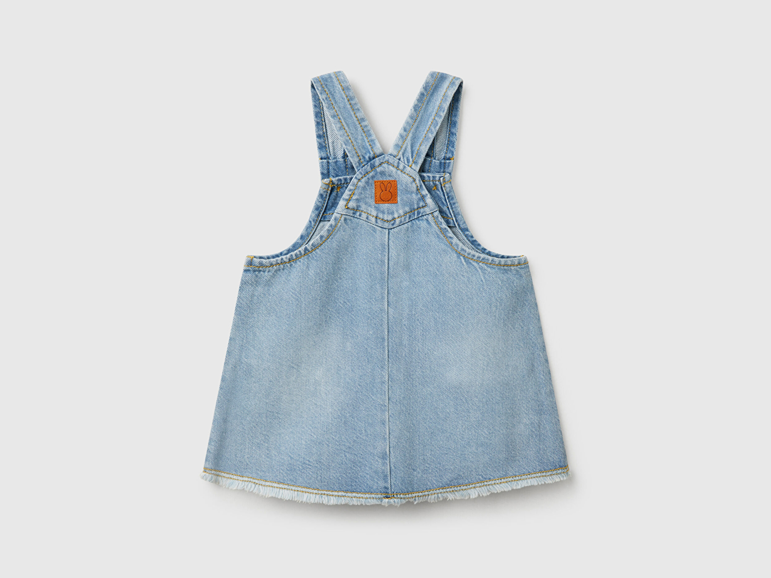 Benetton Bebek Denim Arkası Logo Etiketli Yama Cepli Saçaklı Salopet