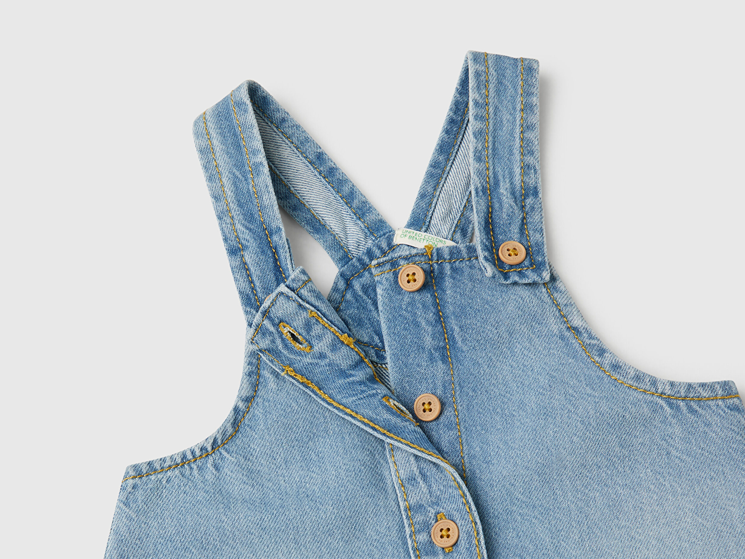 Benetton Bebek Denim Arkası Logo Etiketli Yama Cepli Saçaklı Salopet