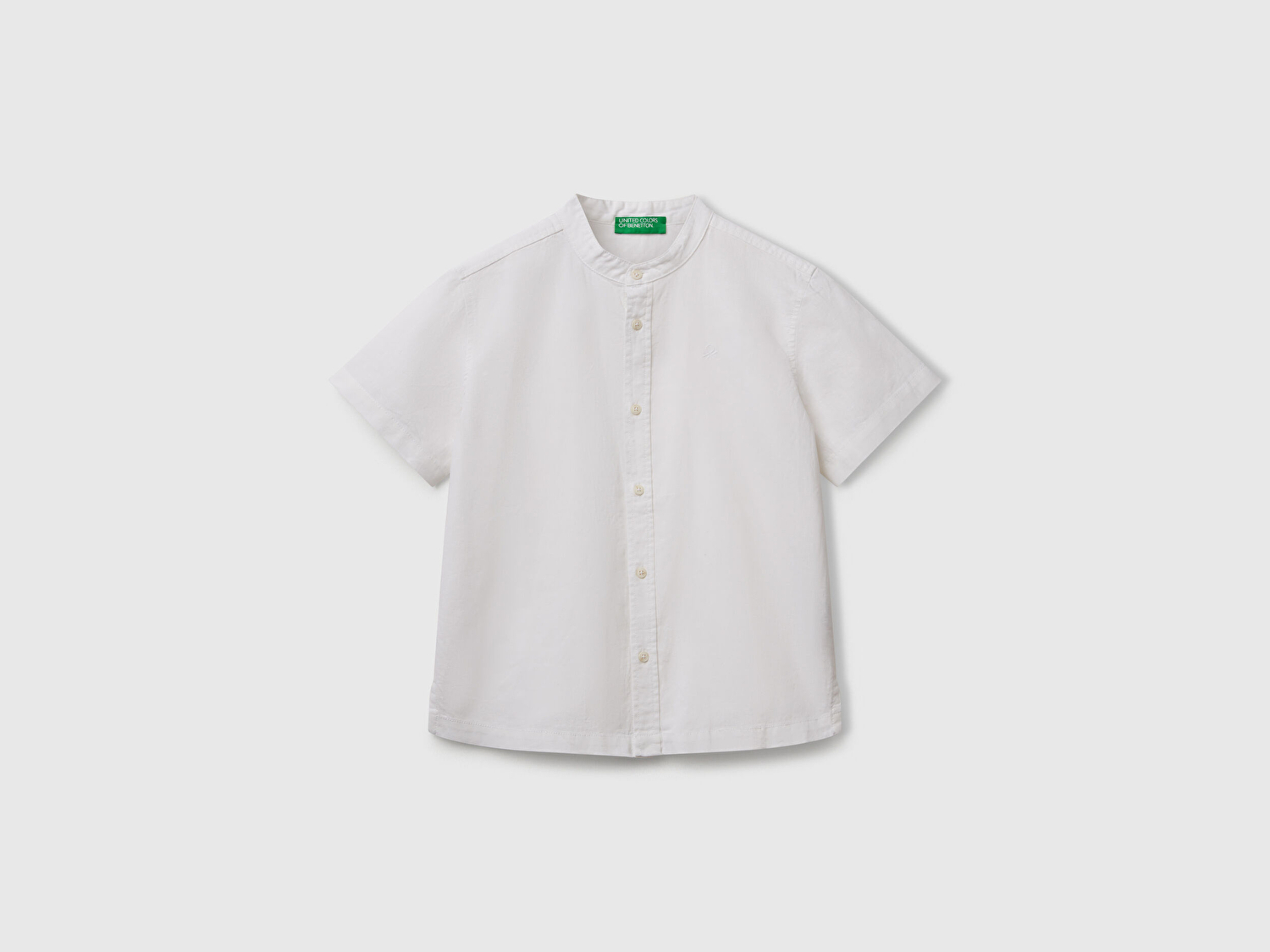 Benetton Erkek Çocuk Ekru Keten Karışımlı Hakim Yaka Kısa Kollu Gömlek