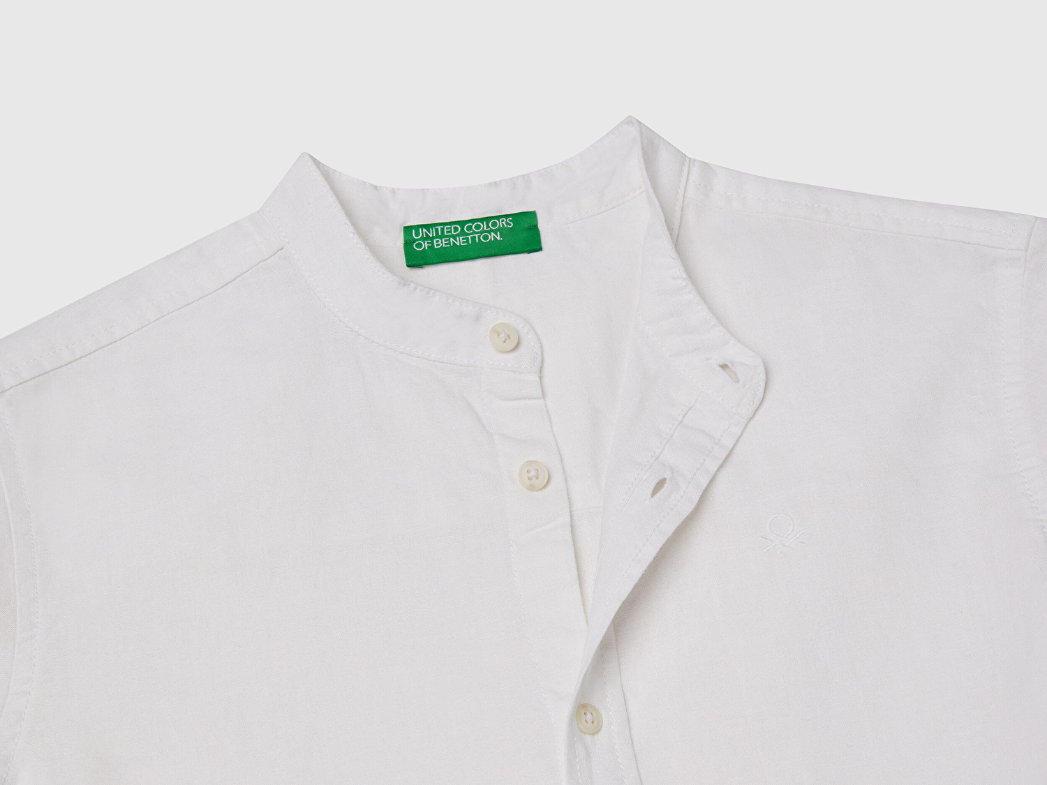 Benetton Erkek Çocuk Ekru Keten Karışımlı Hakim Yaka Kısa Kollu Gömlek