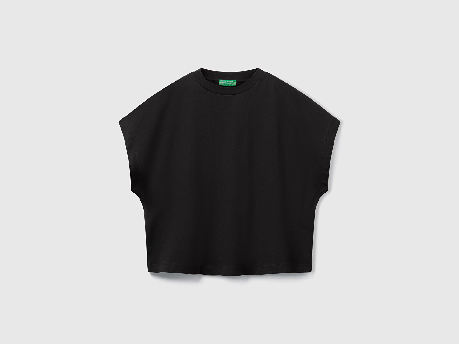 Benetton Kadın Siyah %100 Pamuk Kimono Kollu Bisiklet Yaka T-Shirt