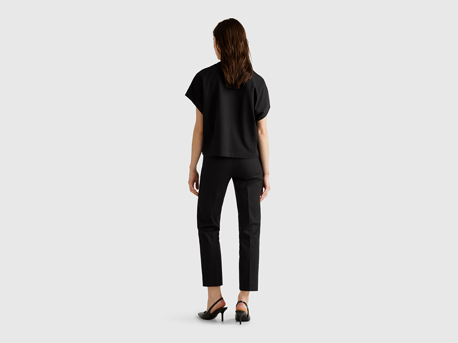 Benetton Kadın Siyah %100 Pamuk Kimono Kollu Bisiklet Yaka T-Shirt