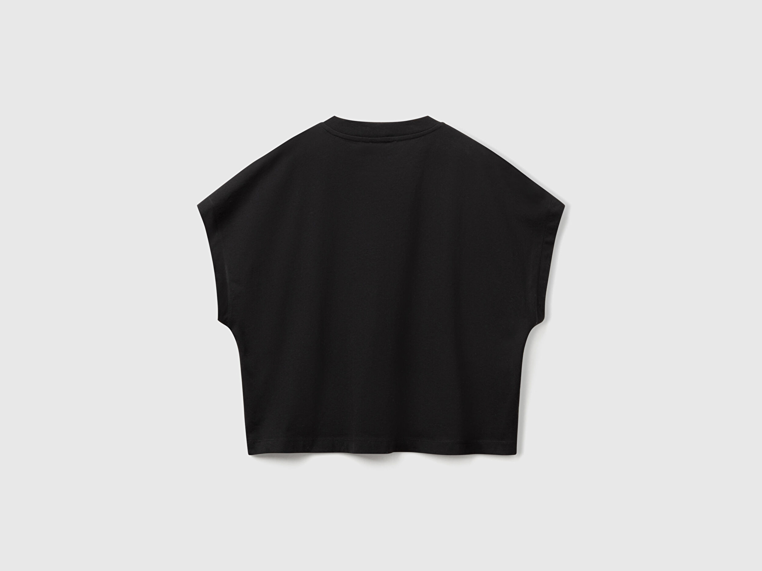 Benetton Kadın Siyah %100 Pamuk Kimono Kollu Bisiklet Yaka T-Shirt