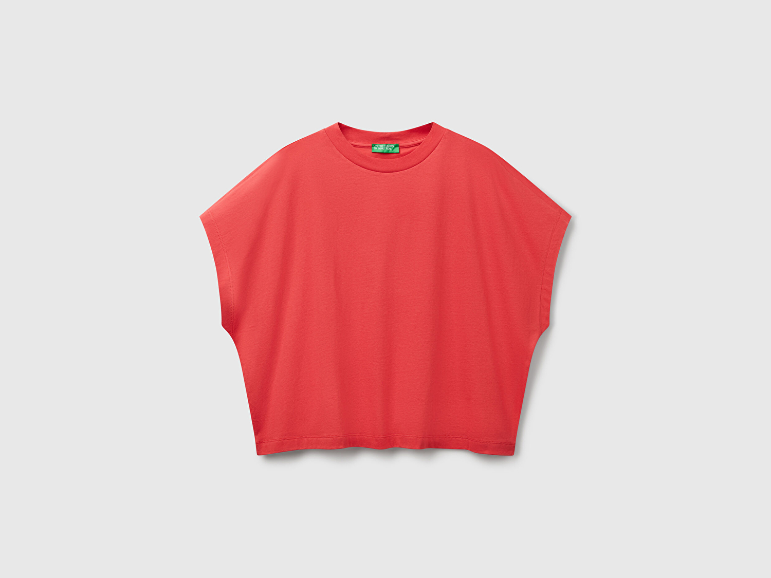 Benetton Kadın Mercan %100 Pamuk Kimono Kollu Bisiklet Yaka T-Shirt