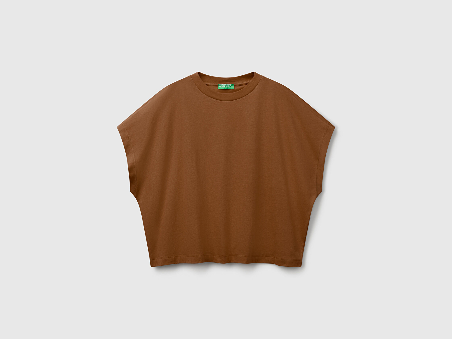 Benetton Kadın Kahverengi %100 Pamuk Kimono Kollu Bisiklet Yaka T-Shirt