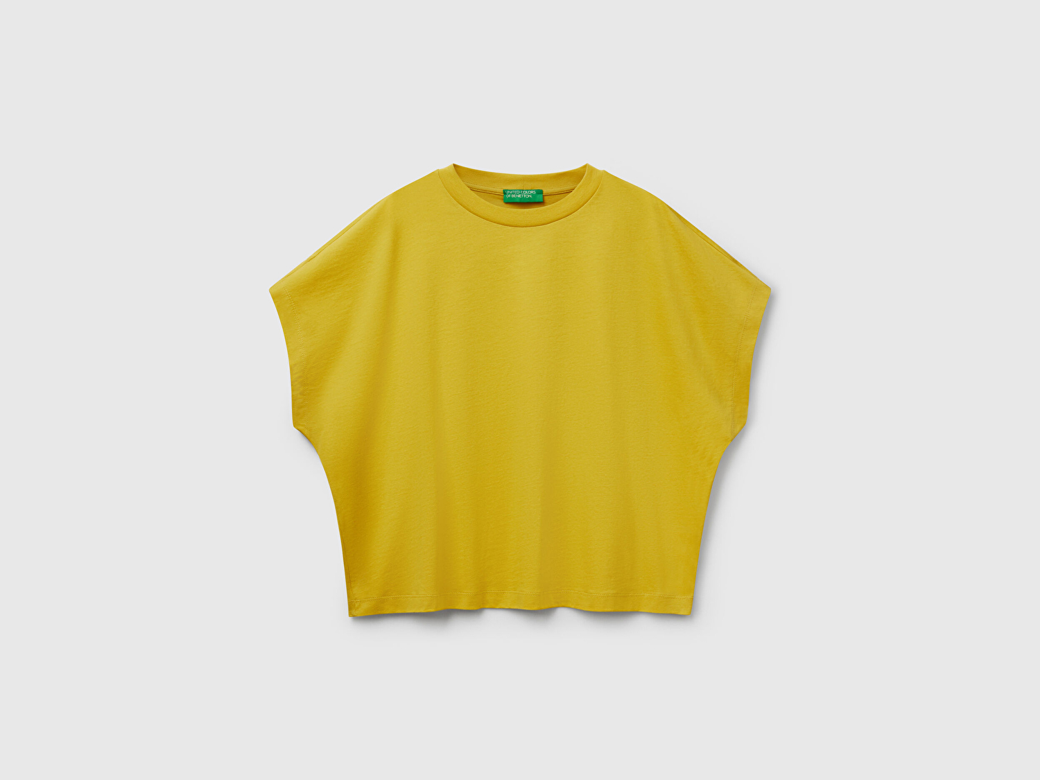 Benetton Kadın Sarı %100 Pamuk Kimono Kollu Bisiklet Yaka T-Shirt