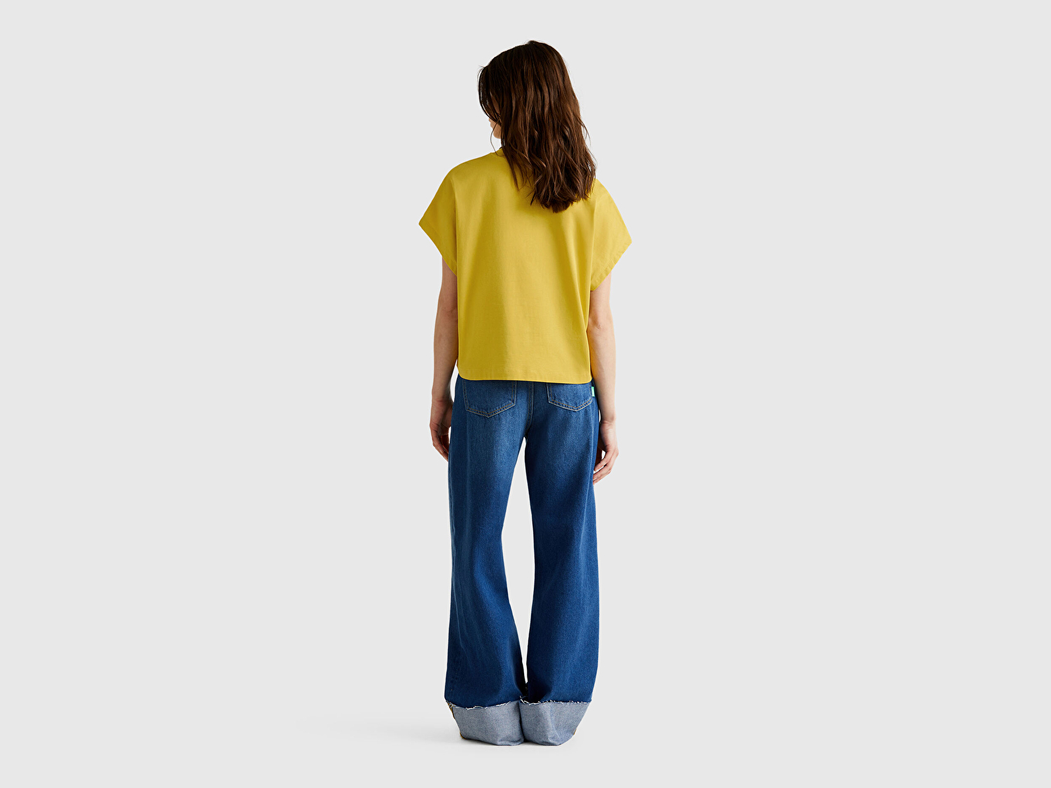 Benetton Kadın Sarı %100 Pamuk Kimono Kollu Bisiklet Yaka T-Shirt