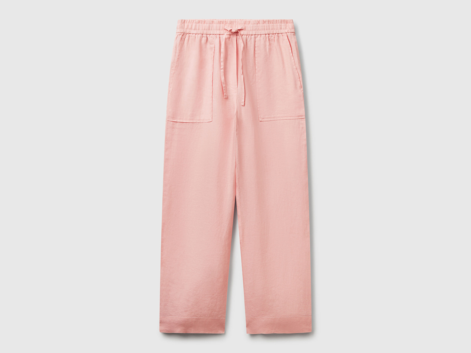 Benetton Kadın Pembe %100 Keten Büzgü İpli Cepli  Pantolon