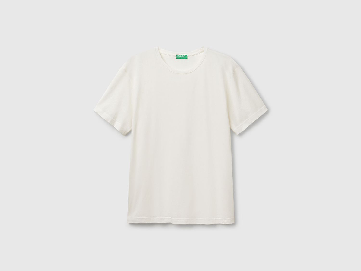 Benetton Erkek Beyaz %100 Koton Bisiklet Yaka T-Shirt