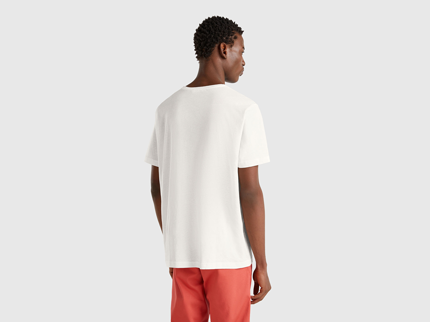 Benetton Erkek Beyaz %100 Koton Bisiklet Yaka T-Shirt