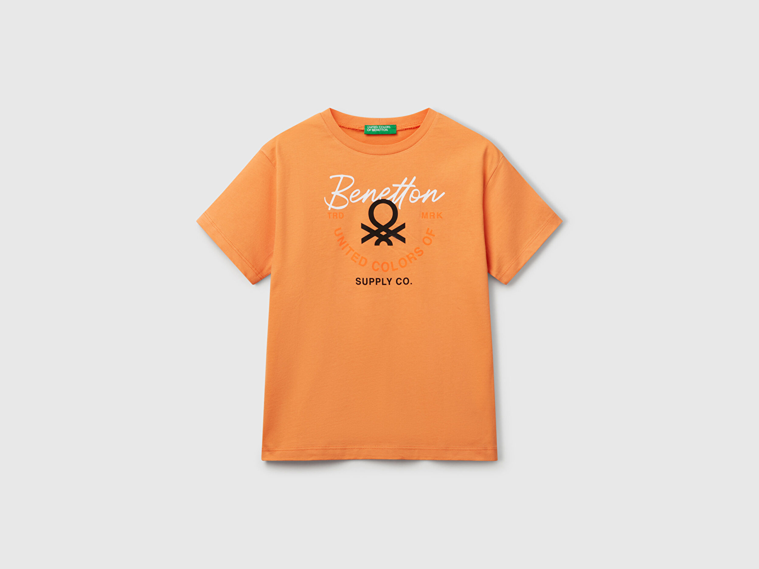 Benetton Erkek Çocuk Turuncu Benetton Logo Baskılı T-Shirt