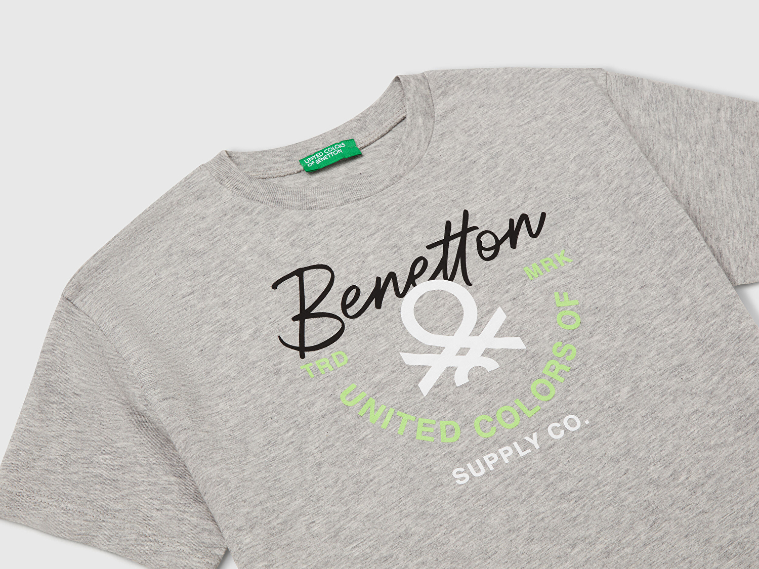 Benetton Erkek Çocuk Gri Melanj Benetton Logo Baskılı T-Shirt
