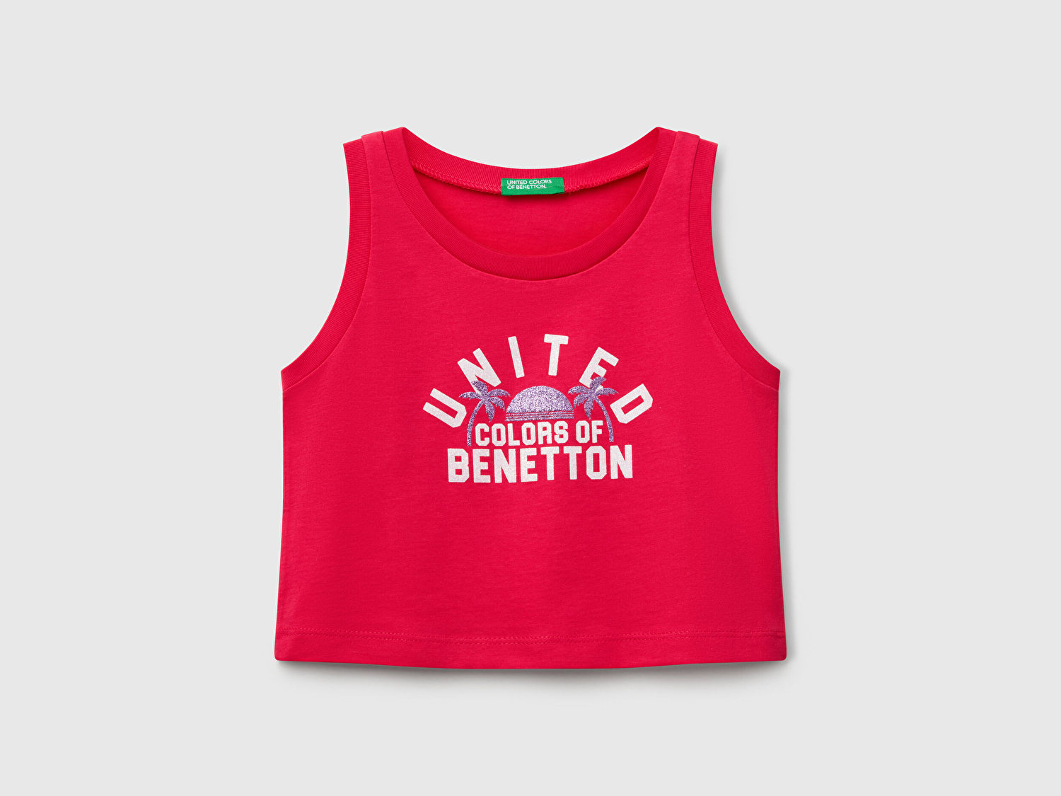 Benetton Kız Çocuk Fuşya Simli Benetton Logo Baskılı Atlet