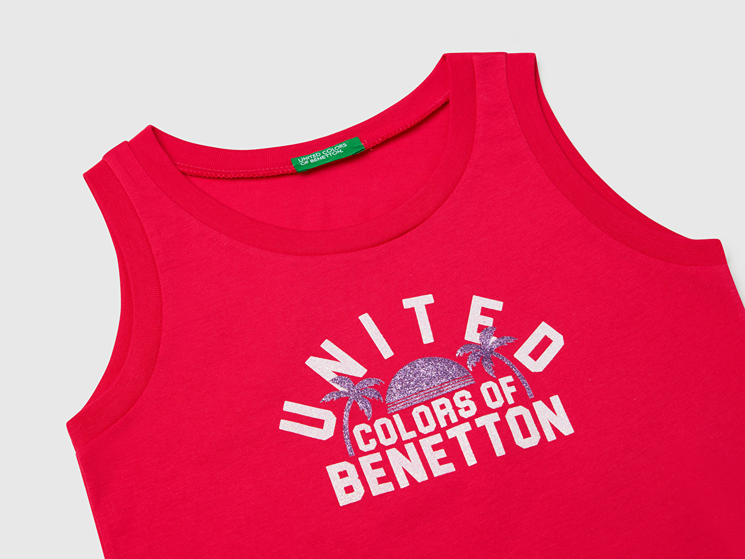 Benetton Kız Çocuk Fuşya Simli Benetton Logo Baskılı Atlet
