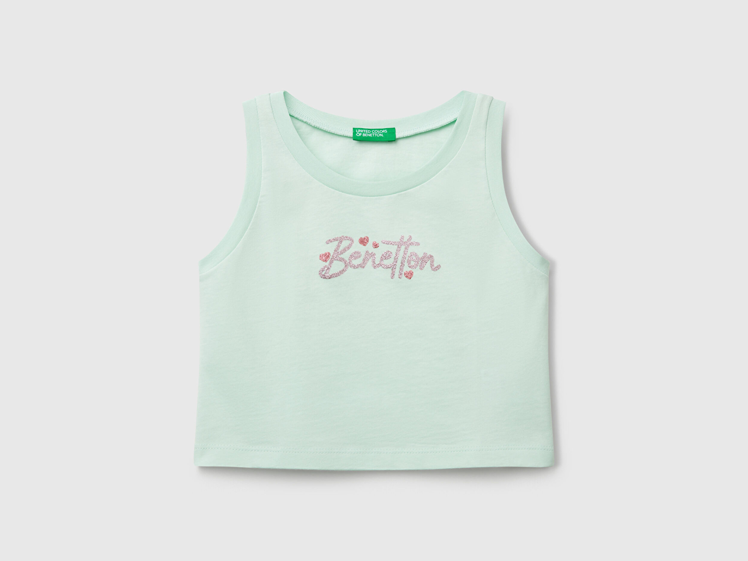 Benetton Kız Çocuk Su Yeşili Simli Benetton Logo Baskılı Atlet