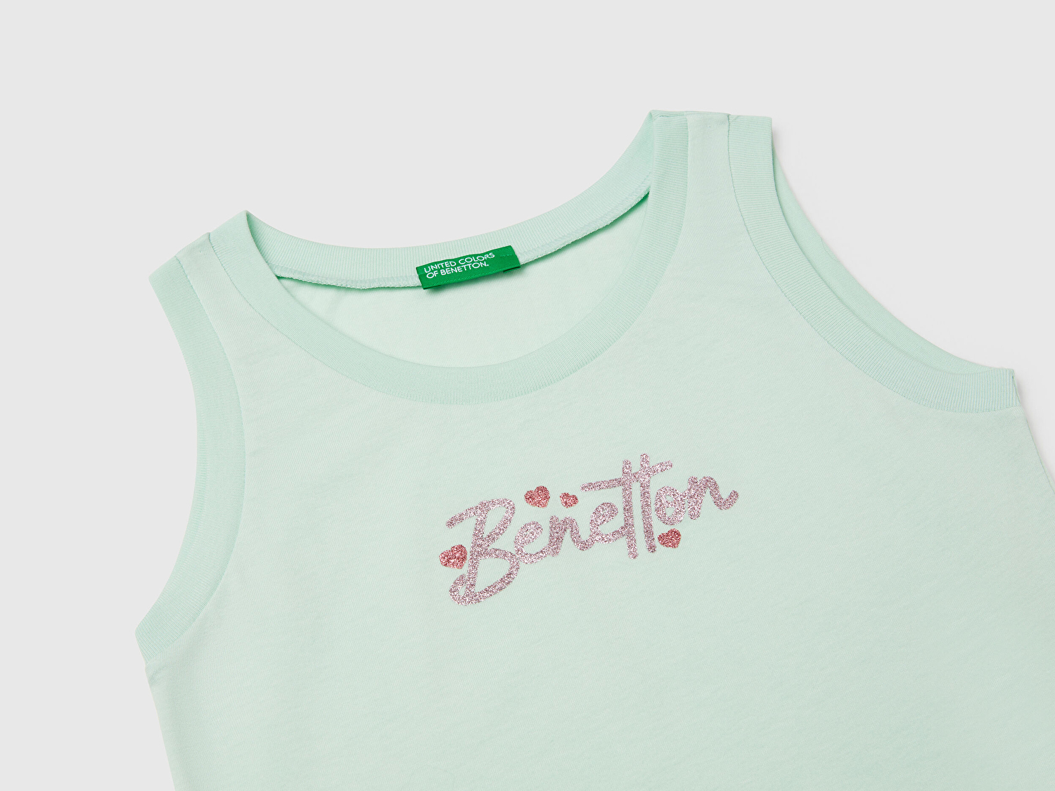 Benetton Kız Çocuk Su Yeşili Simli Benetton Logo Baskılı Atlet
