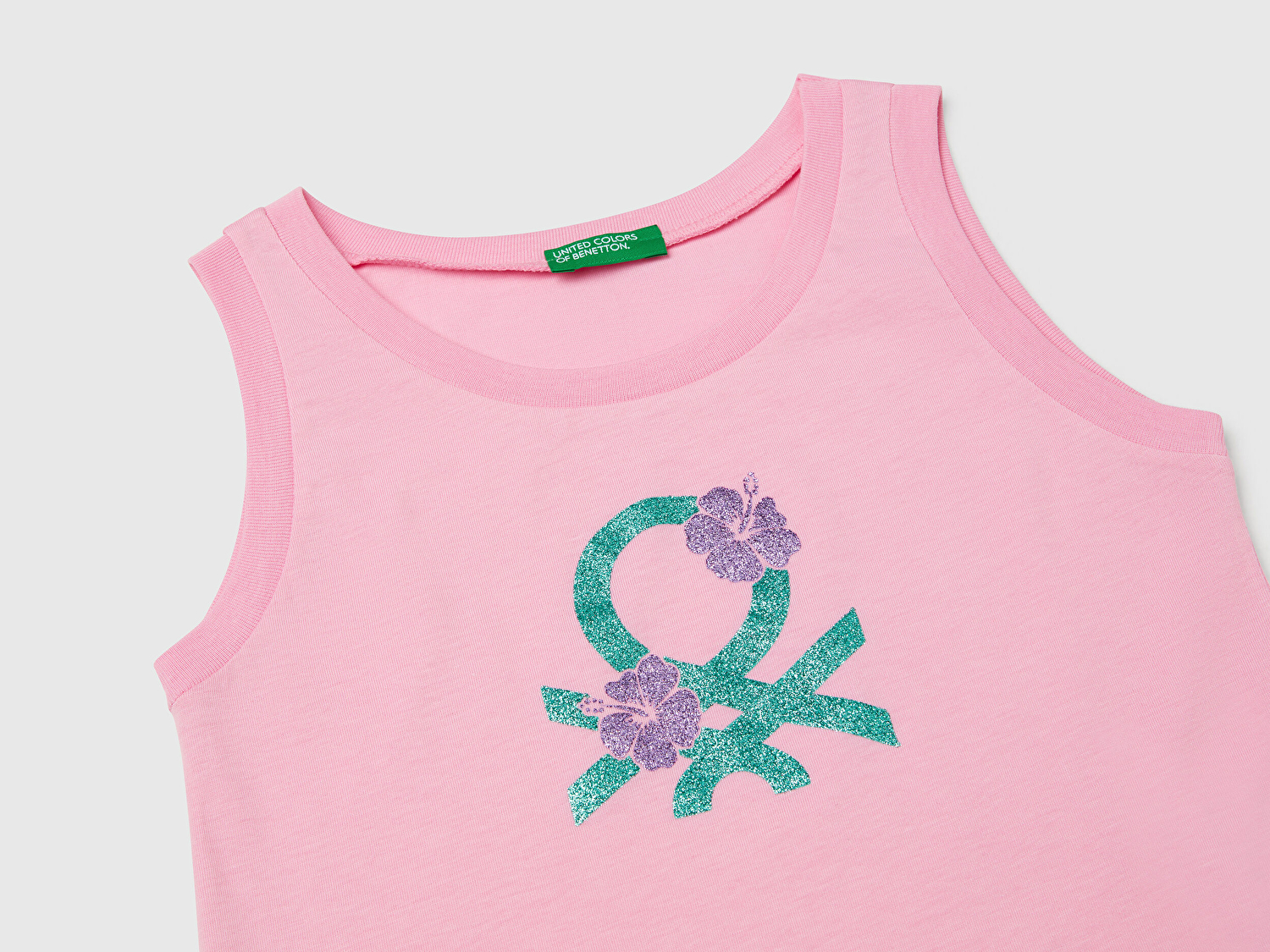 Benetton Kız Çocuk Pembe Simli Benetton Logo Baskılı Atlet