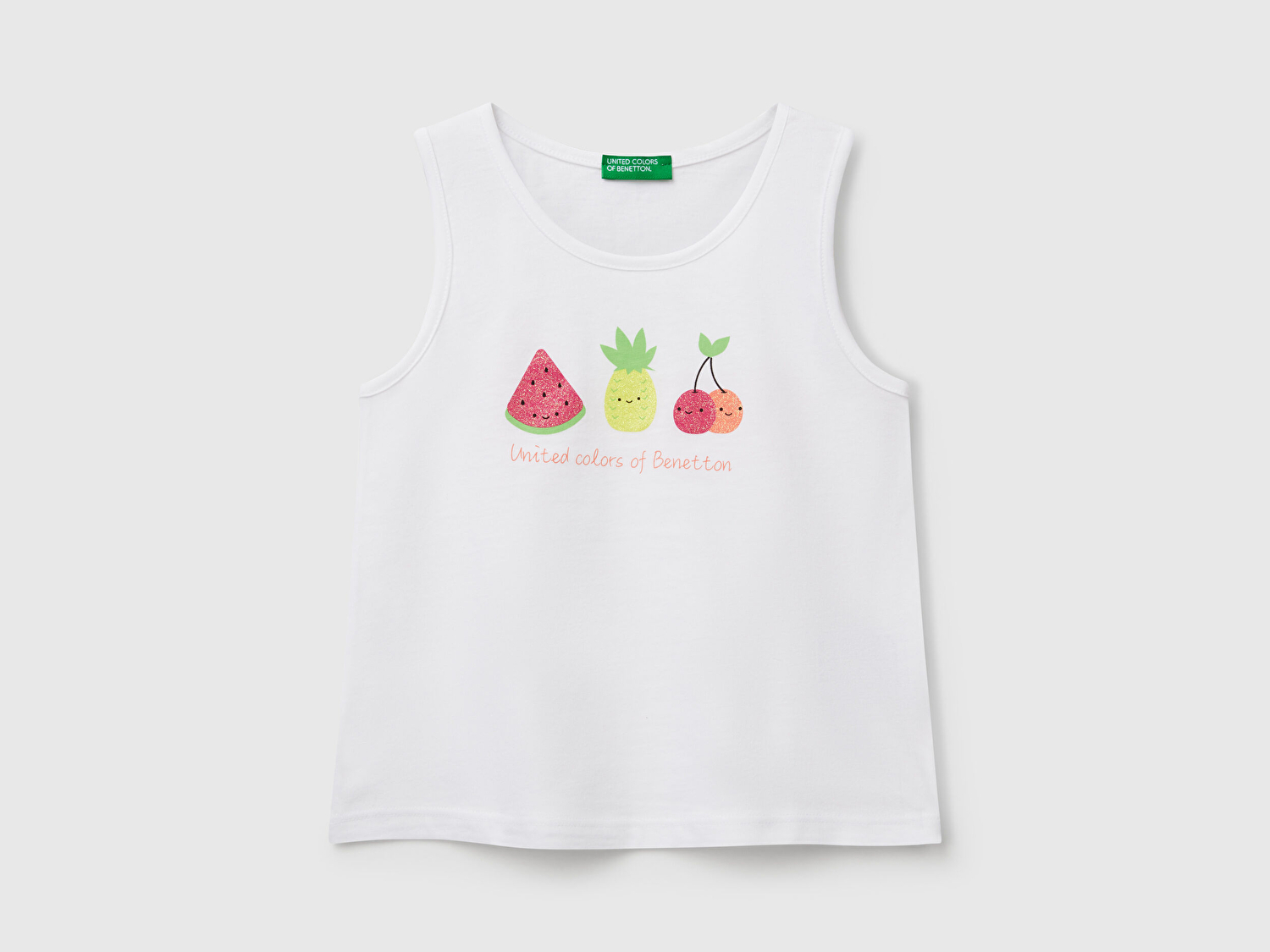 Benetton Kız Bebek Beyaz Simli Benetton Logo Baskılı Atlet