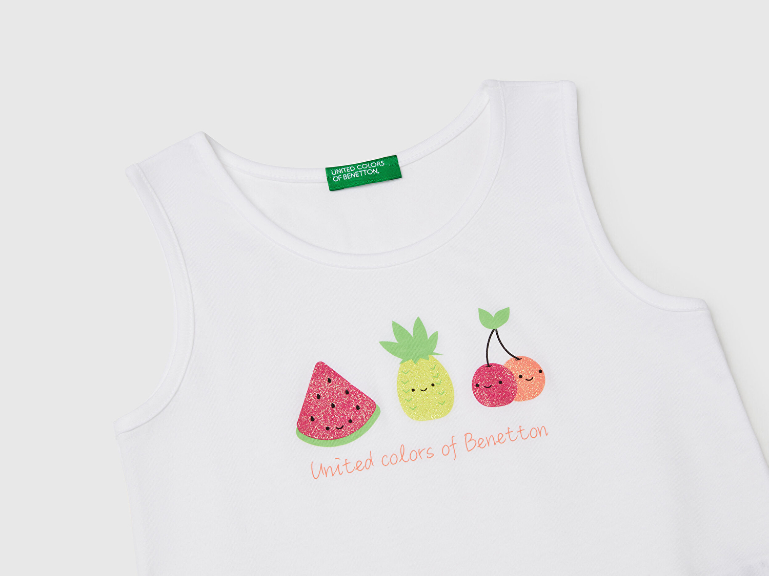 Benetton Kız Bebek Beyaz Simli Benetton Logo Baskılı Atlet