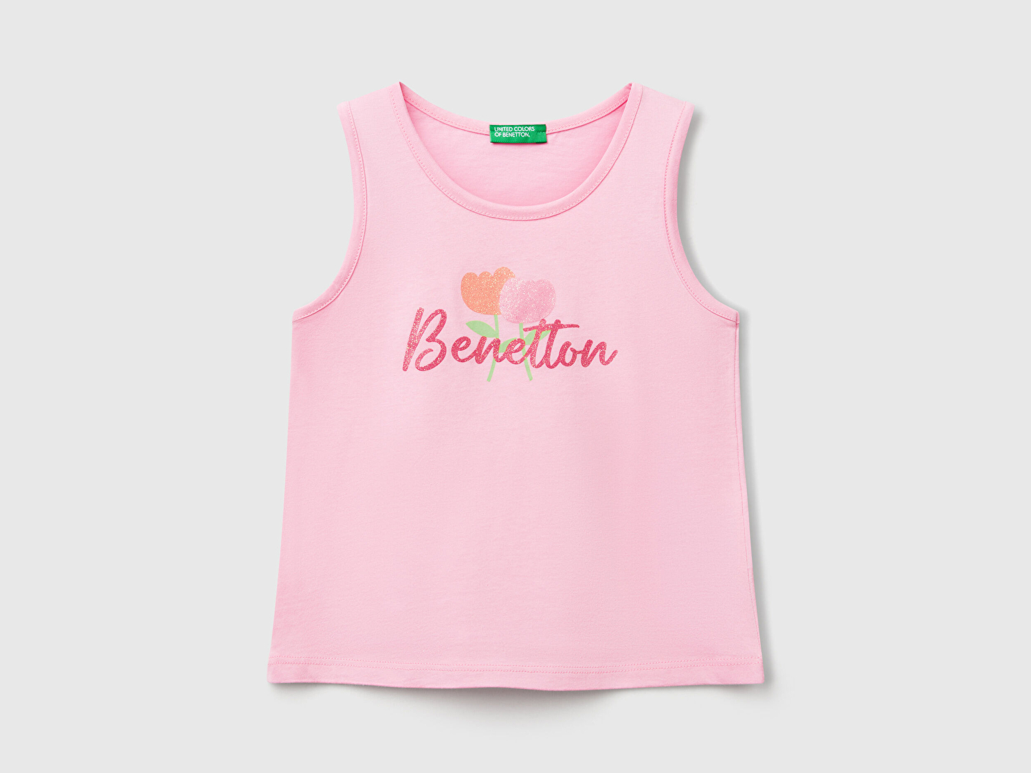 Benetton Kız Bebek Pembe Simli Benetton Logo Baskılı Atlet