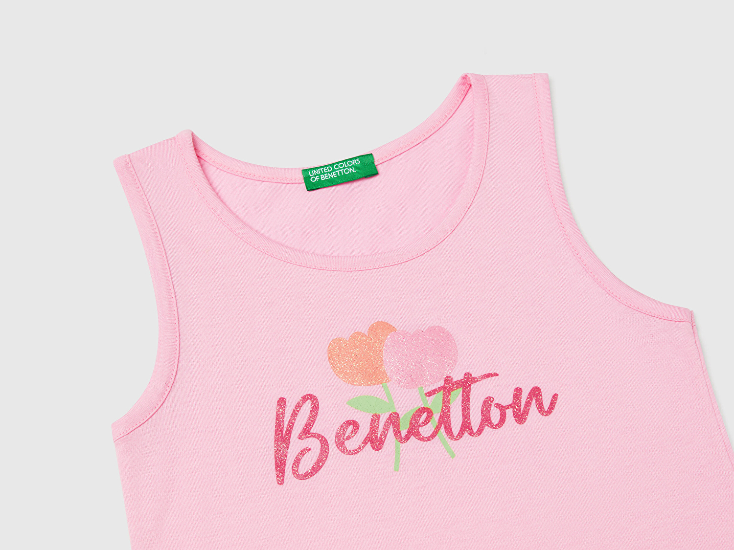 Benetton Kız Bebek Pembe Simli Benetton Logo Baskılı Atlet