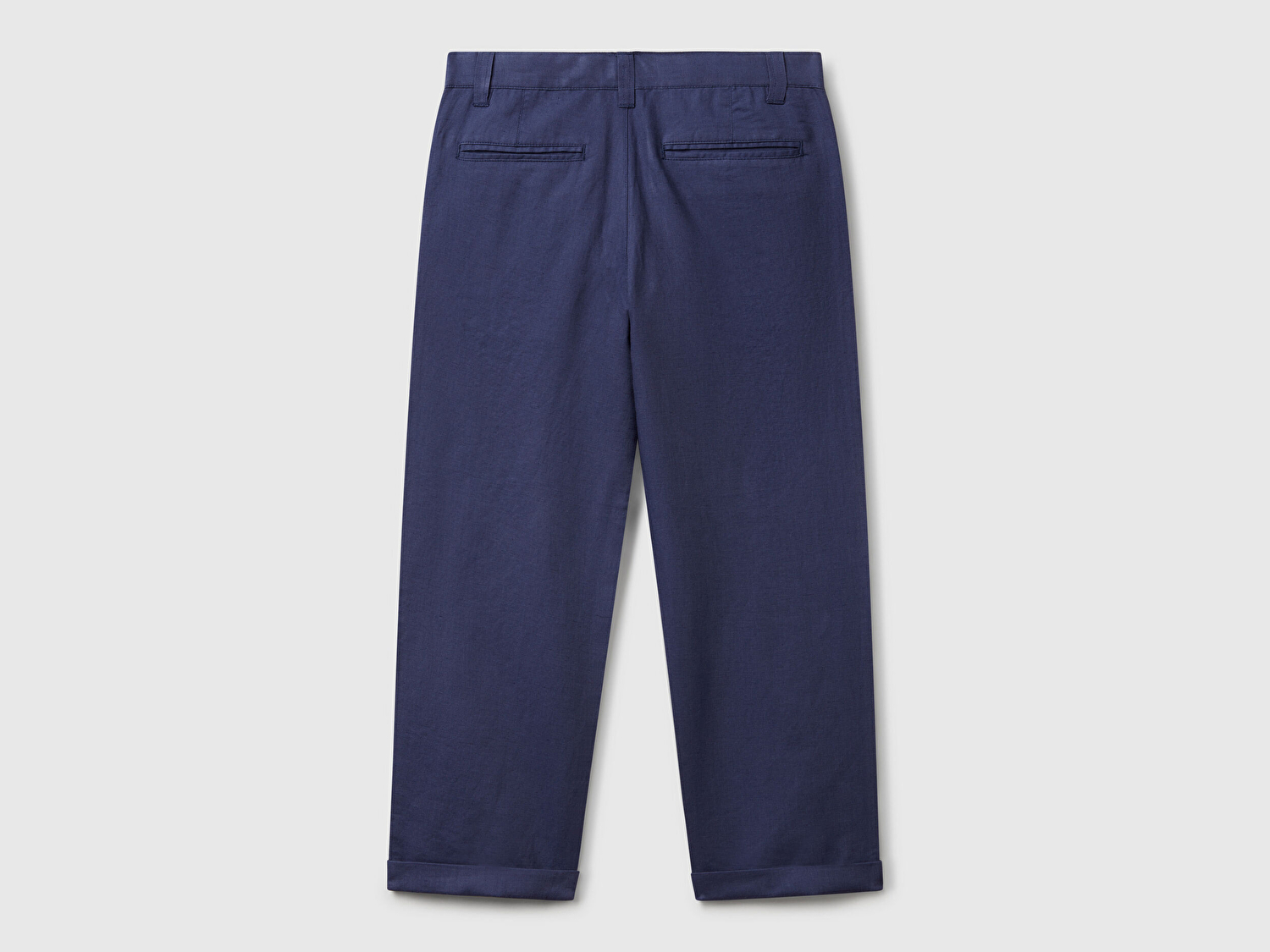 Benetton Erkek Çocuk Lacivert Keten Karışımlı Paçası Kıvrılmış Relax Fit Pantolon