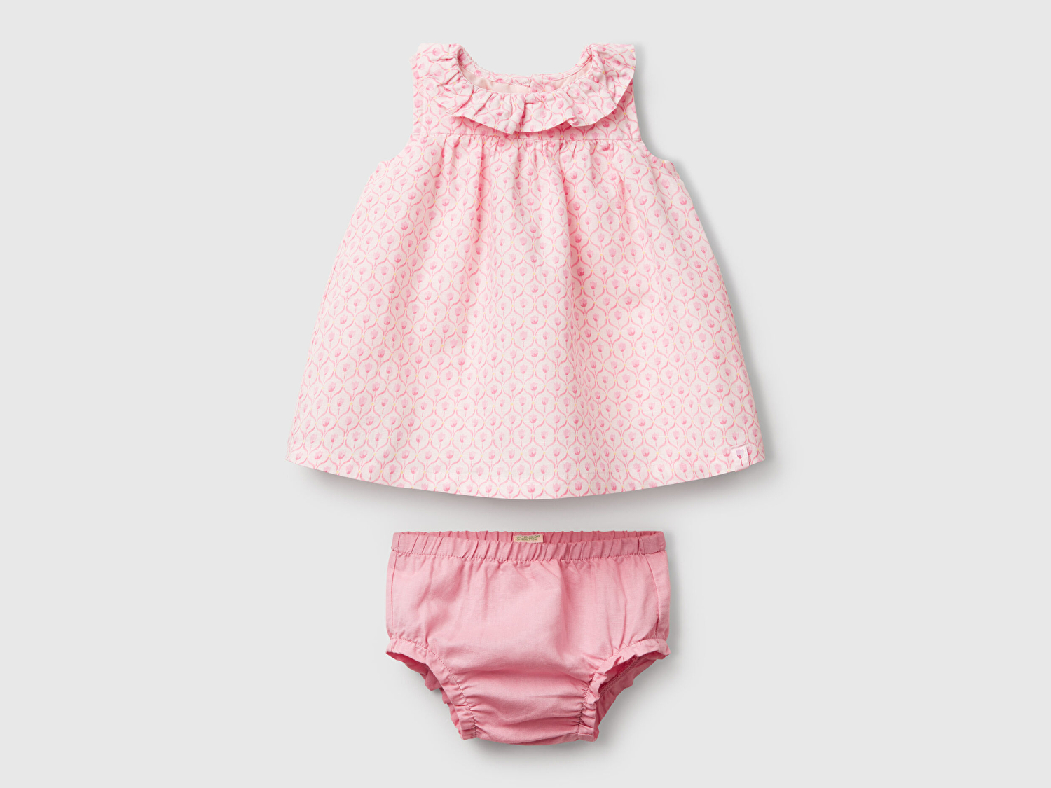 Benetton Bebek Toz Pembe Tamamı Desenli Yüksek Robalı Külot Takımlı Elbise