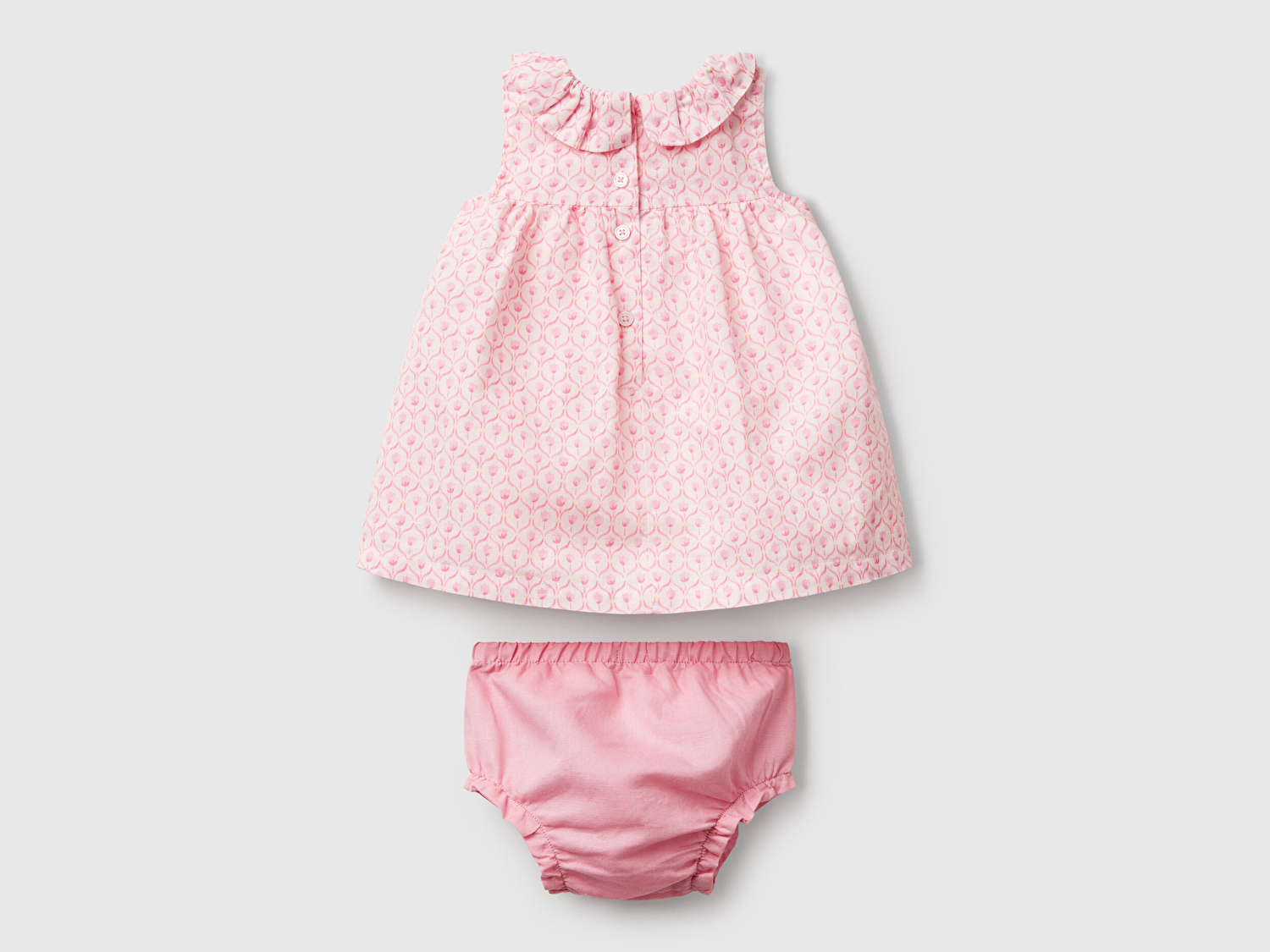Benetton Bebek Toz Pembe Tamamı Desenli Yüksek Robalı Külot Takımlı Elbise