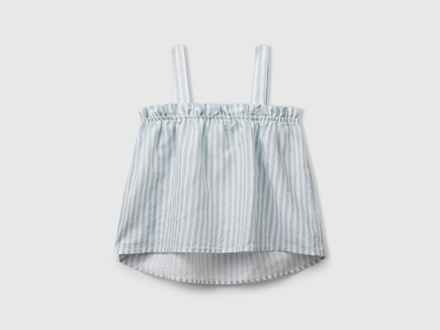 Benetton Kız Çocuk Yeşil Keten Karışımlı Tamamı Desenli Fırfırlı Askılı Üst
