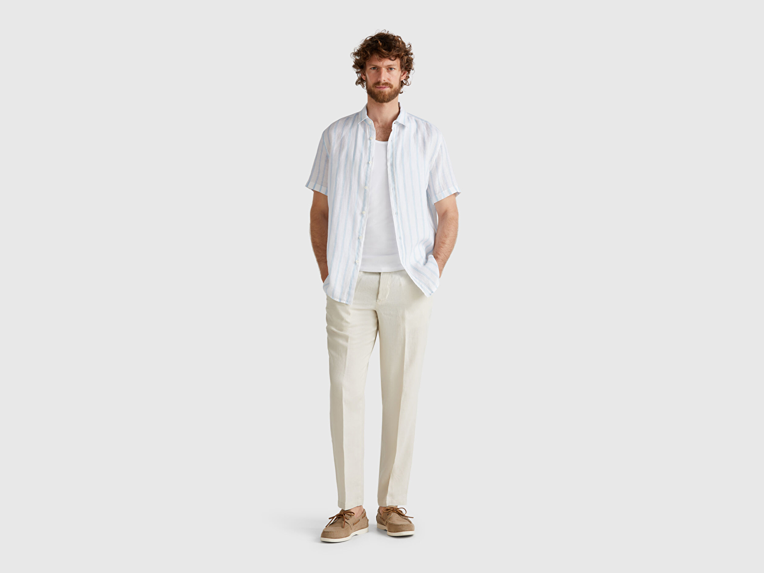 Benetton Erkek Taş Rengi %100 Keten Pantolon