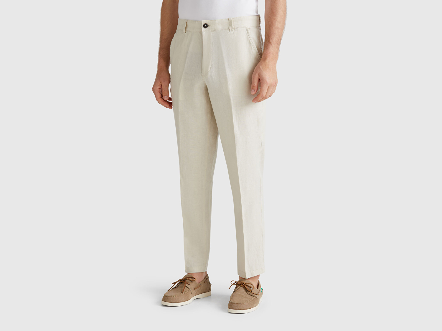 Benetton Erkek Taş Rengi %100 Keten Pantolon