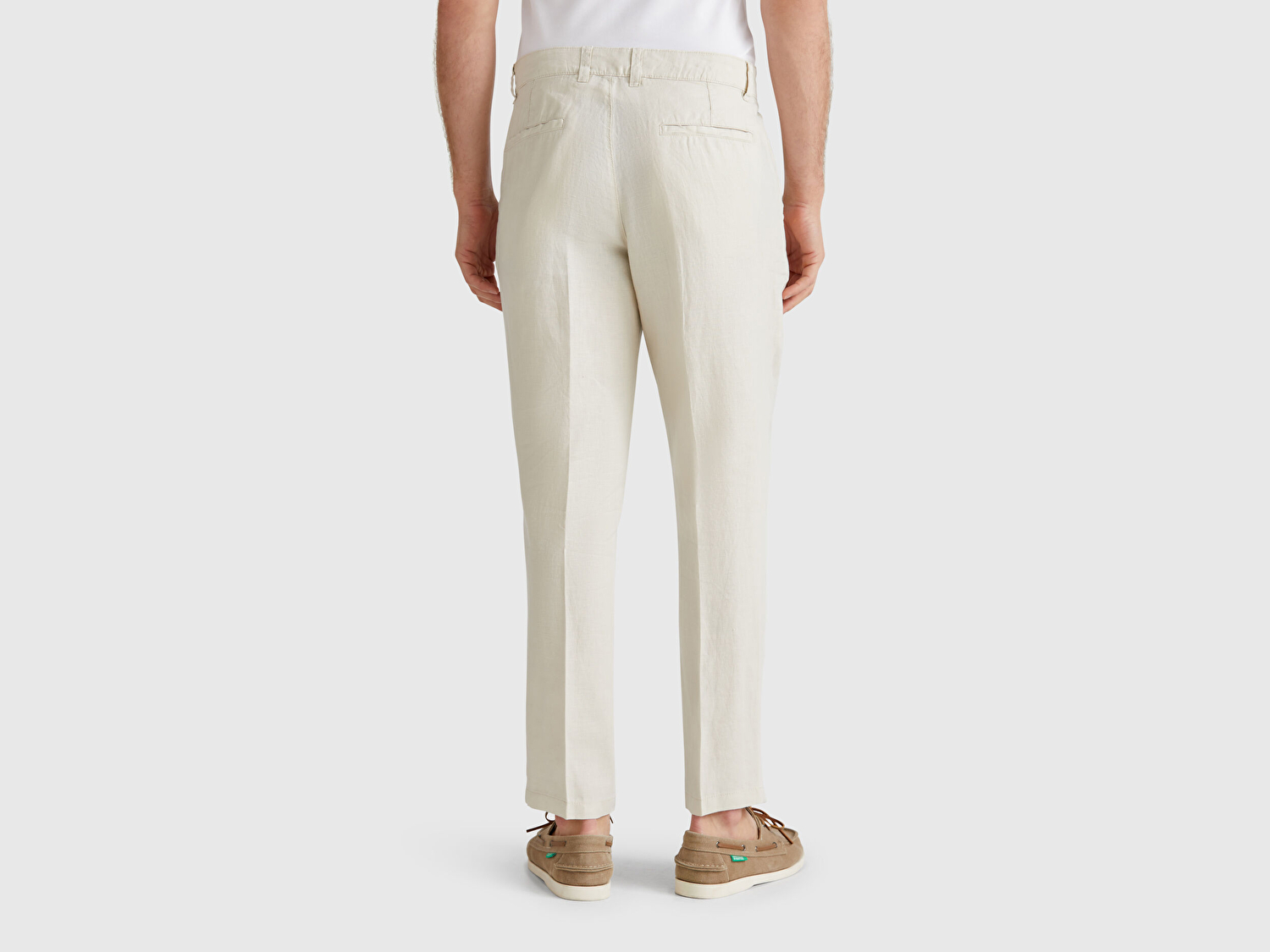 Benetton Erkek Taş Rengi %100 Keten Pantolon