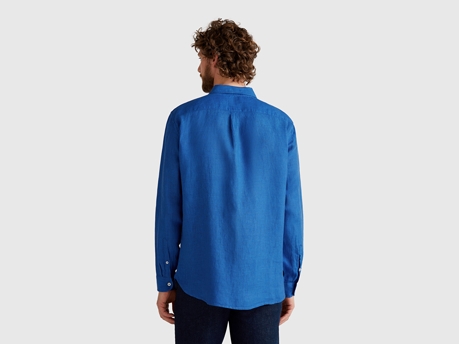 Benetton Erkek İndigo %100 Keten Gömlek