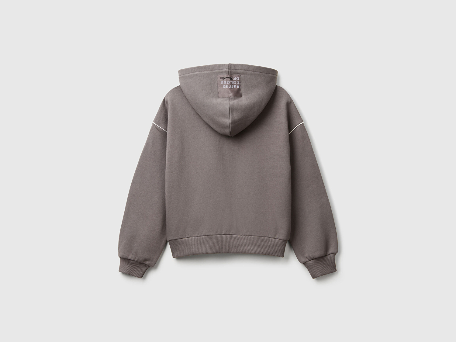 Benetton Kız Çocuk Antrasit Kontrastlı Logo Etiketli Kapüşonlu Fermuarlı Oversize Sweatshirt