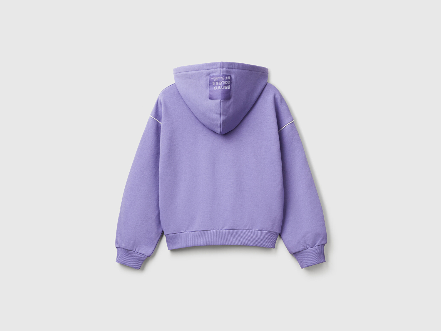 Benetton Kız Çocuk Mor Kontrastlı Logo Etiketli Kapüşonlu Fermuarlı Oversize Sweatshirt