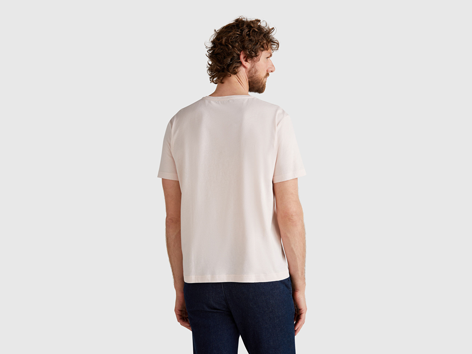 Benetton Erkek Pembe %100 Koton Bisiklet Yaka T-Shirt