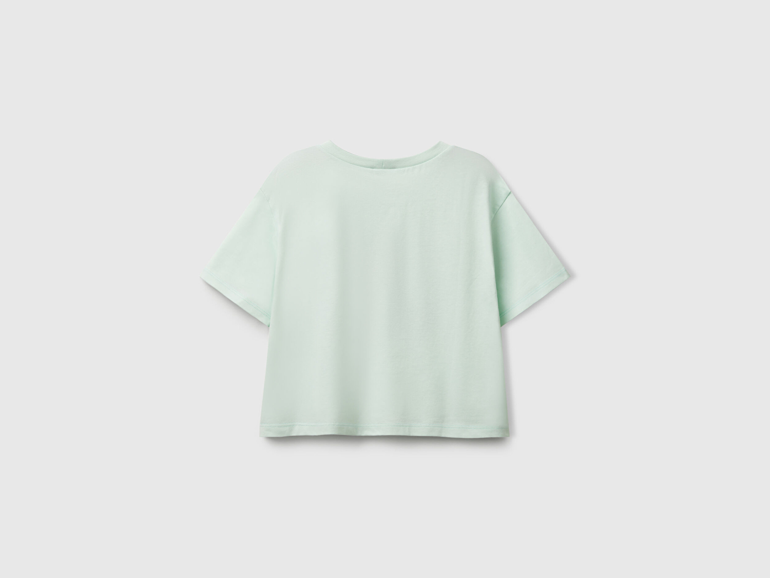 Benetton Kız Çocuk Su Yeşili Parlak Baskılı Bisiklet Yaka T-Shirt